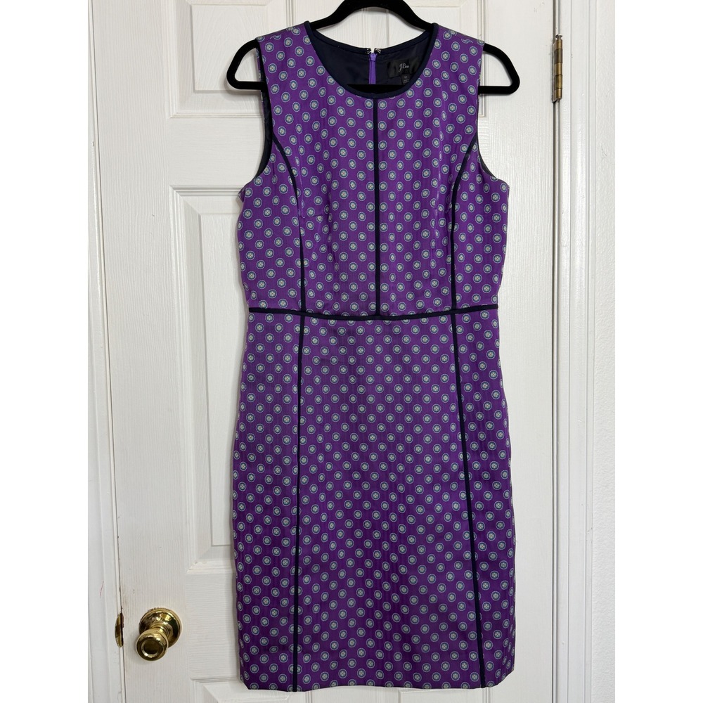 J. Crew Purple Medallion Herringbone Sheath Dress Pockets Size 12